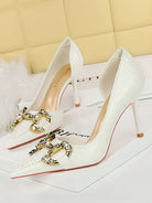 Pointed Side Hollow Metal Rhinestone Stiletto Heels MHE1105