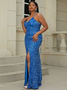 Plus Size Lace Up Blue Sequin Prom Dress P0377 MISS ORD