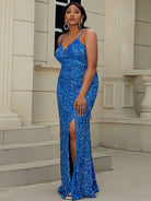 Plus Size Lace Up Blue Sequin Prom Dress P0377 MISS ORD
