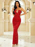 Strapless Deep V Neck Sequin Evening Dress RM20130 MISS ORD