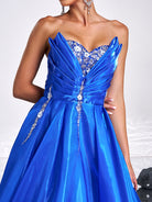 Blue A-line Satin Strapless Evening Dress DH80149