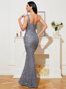 Sleeveless Cutout Mermaid Grey Evening Dress