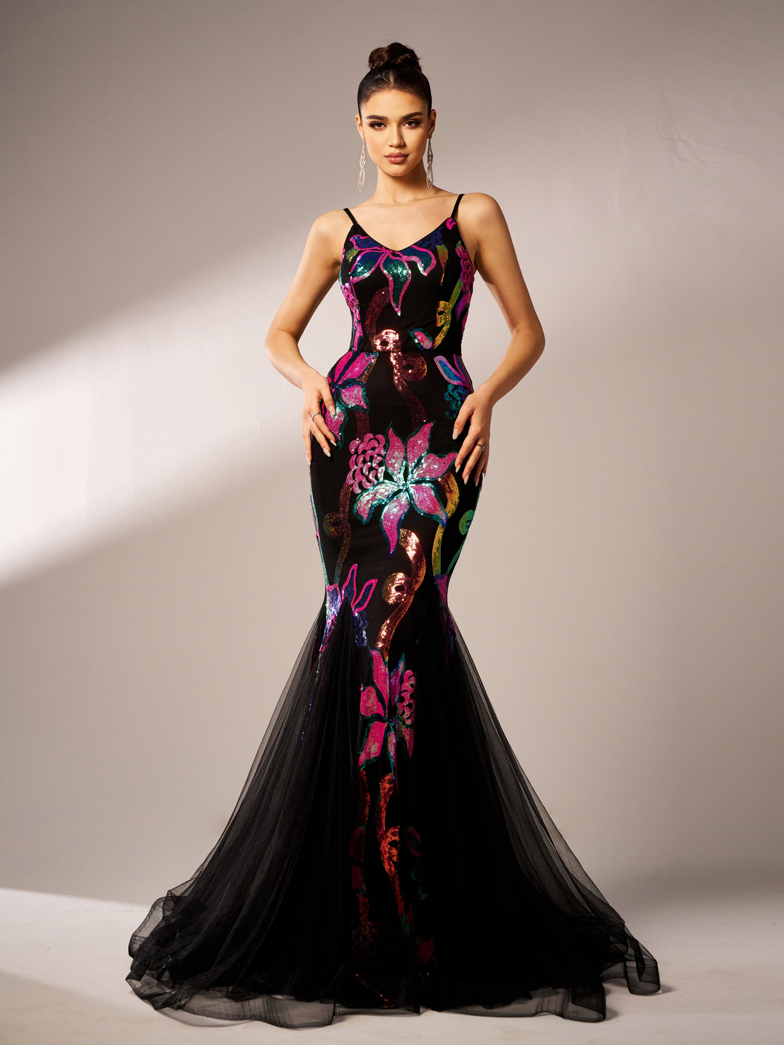 Sexy Spaghetti Strap Multicolor Mesh A line Formal Dress RM21609 MISS ORD