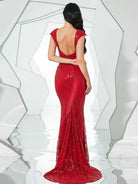 Open Back Mermaid Sequins Red Evening Dress