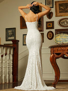 Spaghetti V Neck Mermaid White Evening Dress