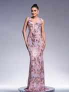 Floral Sleeveless Sequin Evening Dress XJ1986