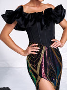 Off-the-Shoulder Ruffled Panel Evening Dress RJ11974