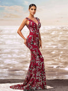 Floral V-neck Sequin Mermaid Prom Dress RJ10790