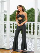 Cutout Appliqued Strapless Black Jumpsuits RJ10912