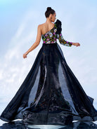 One Shoulder Ruffled Floral Sequin Evening Dress DH80183