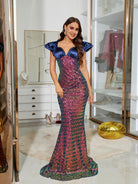 Formal V-Neck Cap Sleeve Metallic Sequin Mermaid Dress RM20768