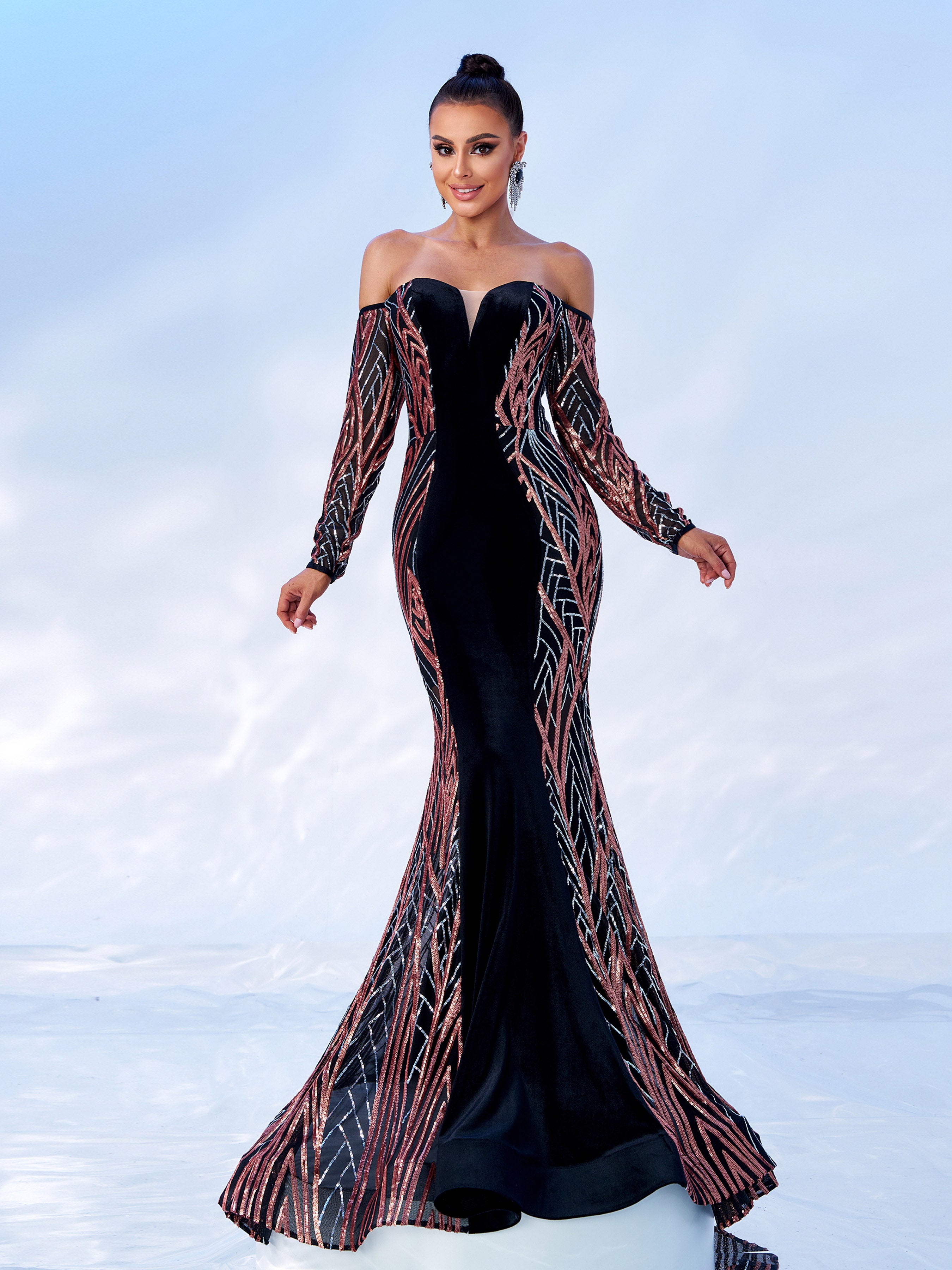 Off Shoulder Sequin Mermaid Evening Dress DH80171