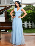 V-neck Ruffled Chiffon Bridesmaid Dress XJ2757