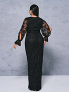 MISSORD Plus V-neck Cutout Lace Split Dress
