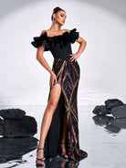 Off-the-Shoulder Ruffled Panel Evening Dress RJ11974