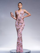 Floral Sleeveless Sequin Evening Dress XJ1986