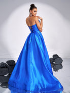 Blue A-line Satin Strapless Evening Dress DH80149