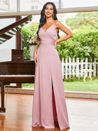 Wrap Spaghetti Open Back Pink Prom Dress