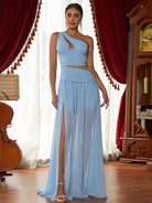 One Shoulder Cutout Chiffon Blue Prom Dress XJ2828 MISS ORD