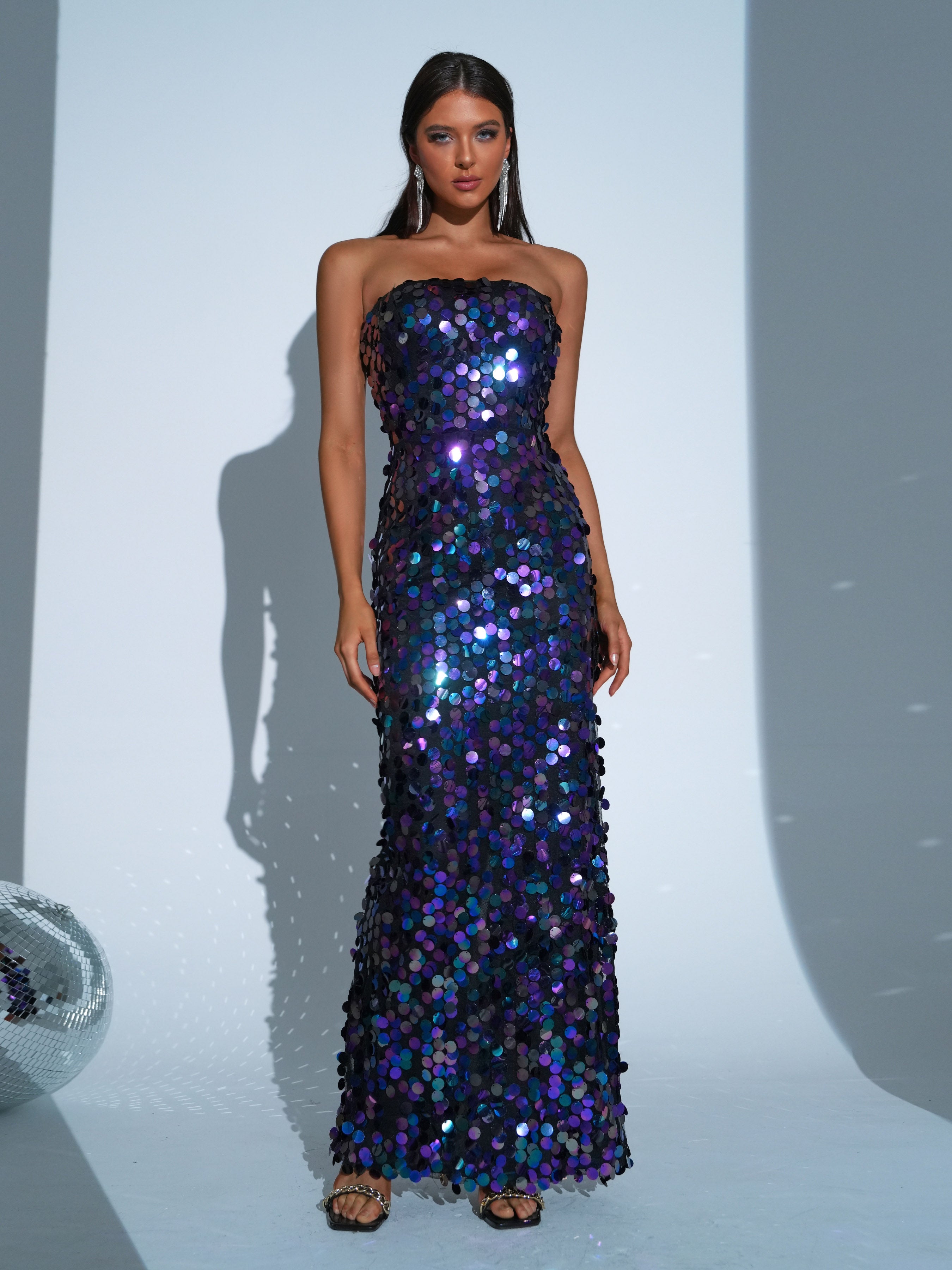 Tube Top Sequin Blue Maxi Dress RJ11580 - MISS ORD