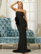 Off Shoulder Sequins Black Maxi Evening Dress RD50046 MISS ORD