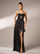 Corset Strapless Split Plain Maxi Dress DH80174