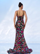 Floral Corset Side Slit Sequin Gown RJ11980