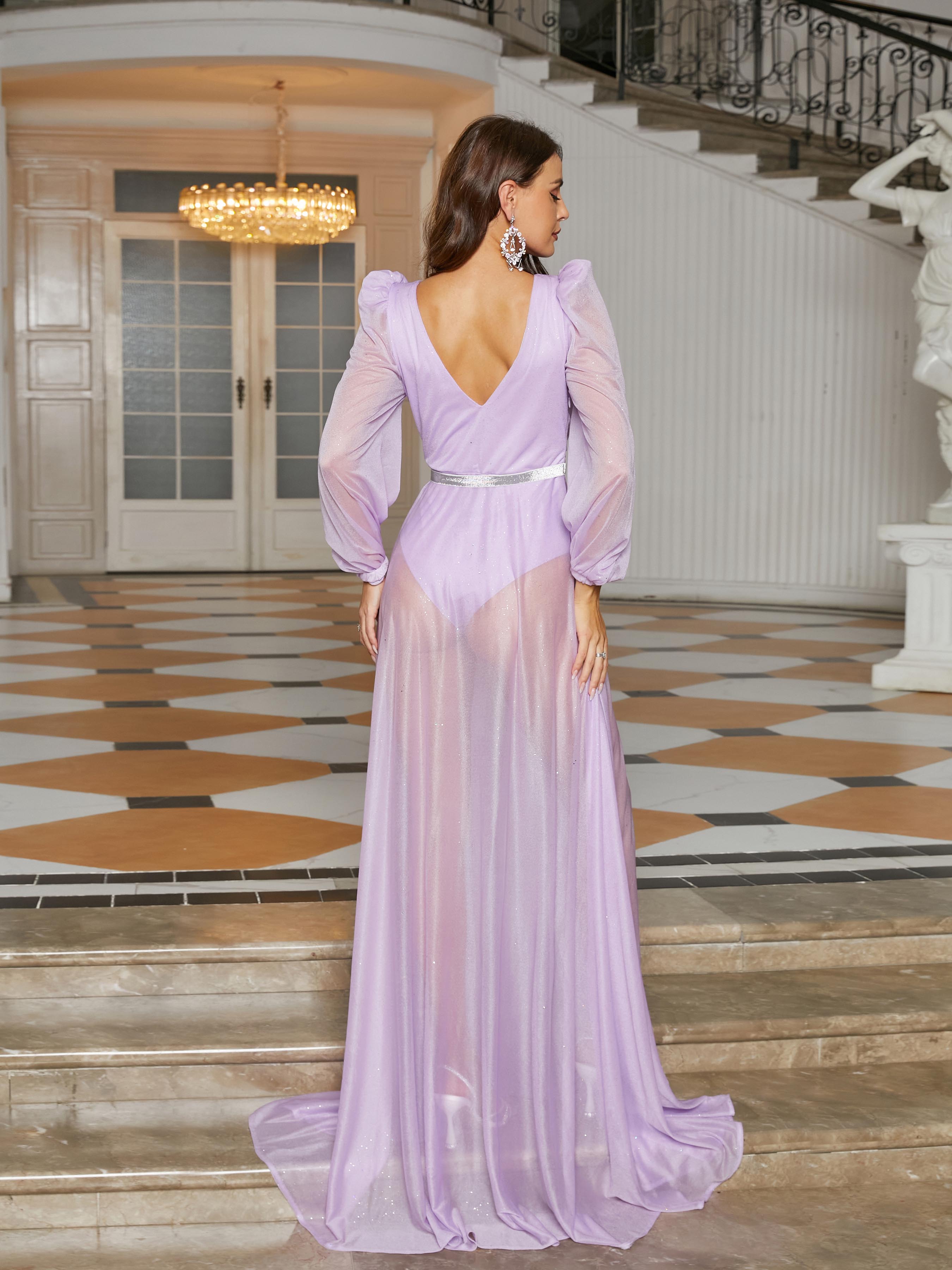 Deep-V Neck Long Sleeve Bridesmaid Dress RJ11122