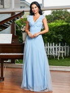 V-neck Ruffled Chiffon Bridesmaid Dress XJ2757