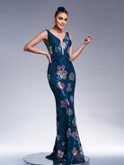 Floral Sleeveless Sequin Evening Dress XJ1986