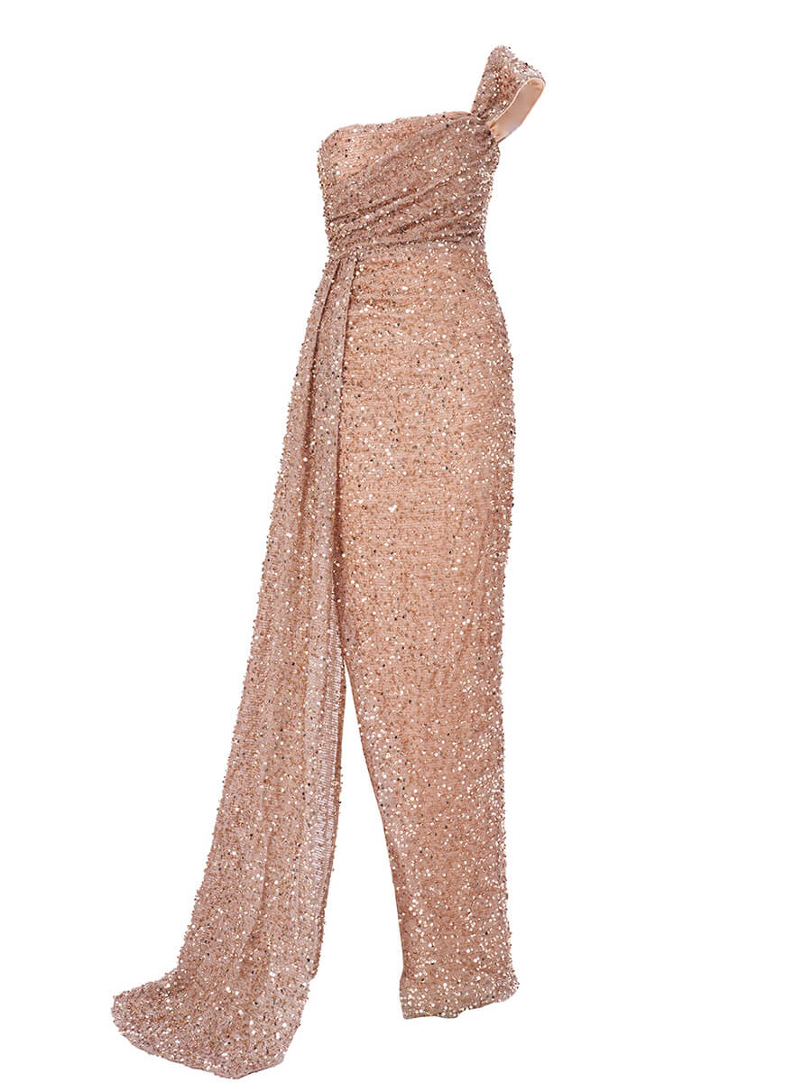 One Shoulder Draped Sequin Dress XJ1621