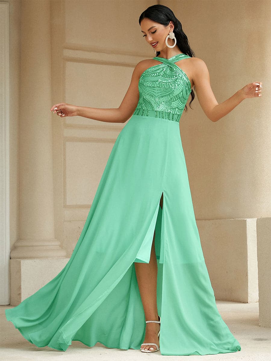 Sequin Panel Chiffon Prom Dress JMH3193