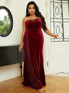 Plus Size Strapless Burgundy Velvet Mermaid Evening Dress PXL062 MISS ORD