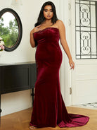 Plus Size Strapless Burgundy Velvet Mermaid Evening Dress PXL062 MISS ORD