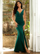 V Neck Open Back Green Knit Mermaid Prom Dress M02186 MISS ORD