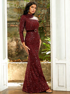 Cut Out Mermaid Burgundy Sequin Prom Dress JM057W