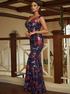 V-neck Sleeveless Floral Sequin Evening Dress JMY1040 MISS ORD