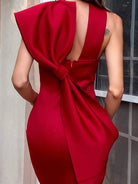 Big Bow Split Hem Solid Red Midi Knit Dress M0488 MISSORDDREAM