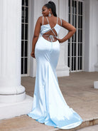 Missord Plus Crisscross Tied Backless Satin Prom Dress P0093 MISS ORD