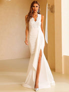 Eyelet Embroidery Draped Split White Mermaid Prom Dress XH1240 MISS ORD