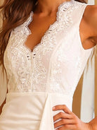 Eyelet Embroidery Draped Split White Mermaid Prom Dress XH1240 MISS ORD