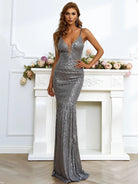 Spaghetti Strap Grey Sequins Maxi Mermaid Dress XH1287 MISS ORD