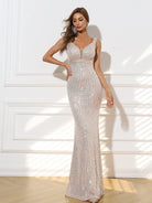 V-Neck Backless Sequin Prom Dress M01950