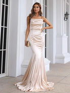 Solid Backless Floor Gold Maxi Knit Prom Dress XJ512 MISS ORD