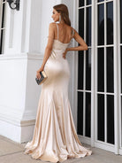 Solid Backless Floor Gold Maxi Knit Prom Dress XJ512 MISS ORD