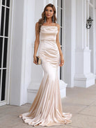 Solid Backless Floor Gold Maxi Knit Prom Dress XJ512 MISS ORD