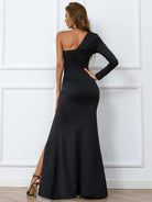 One Shoulder Elegant Split Black Prom Dress XJ348 MISS ORD