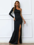 One Shoulder Elegant Split Black Prom Dress XJ348 MISS ORD