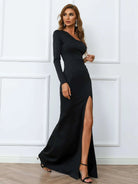 One Shoulder Elegant Split Black Prom Dress XJ348 MISS ORD