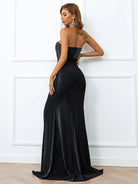 Ruched Wrap Hem Maxi Black Sequin Prom Dress XH1293